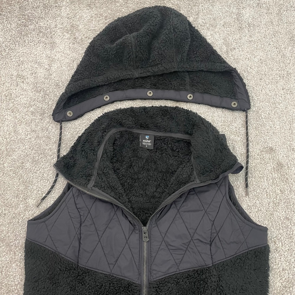 Kuhl Prima Flight Vest Womens Small Quilted Fleece Detachable Hood Black
